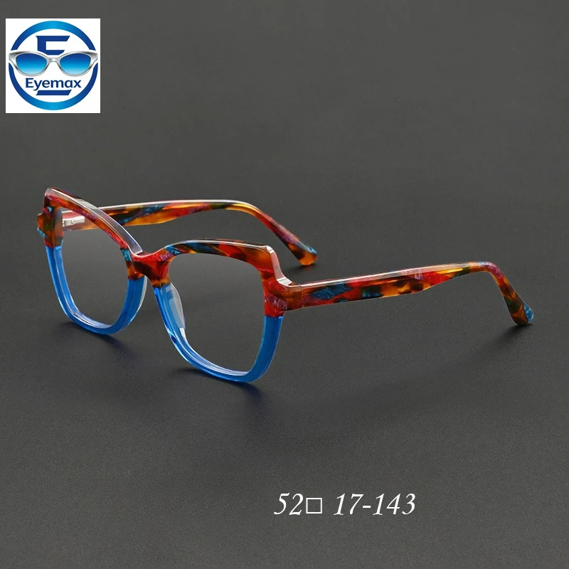 

Retro Two Tone Tortoise Blue Acetate Square Eyeglasses Frame Light Optical Prescription Glasses Fashion Eyewear For Women Men