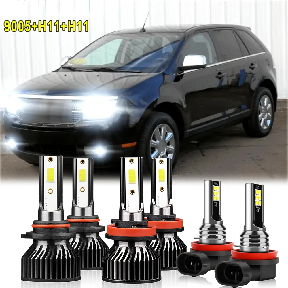 Car LED Bulbs Combo 6PCS For Lincoln MKX 2007 2008 2009 2010 Headlights Auto Fog Luces 6000K 12V High Low Beam 18000LM Headlamps