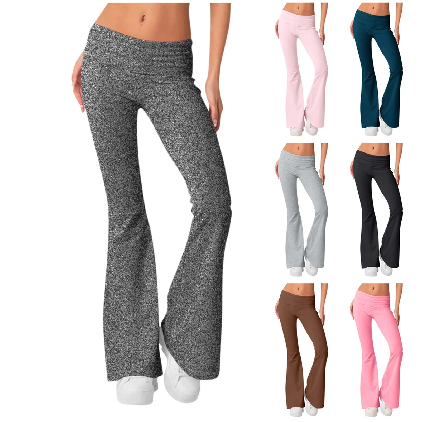 Women'S Flare Pants Fashion Solid Color Slim Fit Reverse Waist Low Waist Pants Classic Trend Elastic Waist Flare Pants