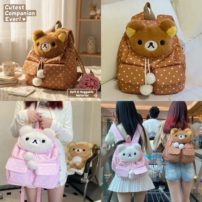 

Rilakkuma Itabag Backpacks Lolita Y2K Bag Kawaii Japan Zipper Splicing Montage Girl Vintage Nylon Student High Capacity Bag New