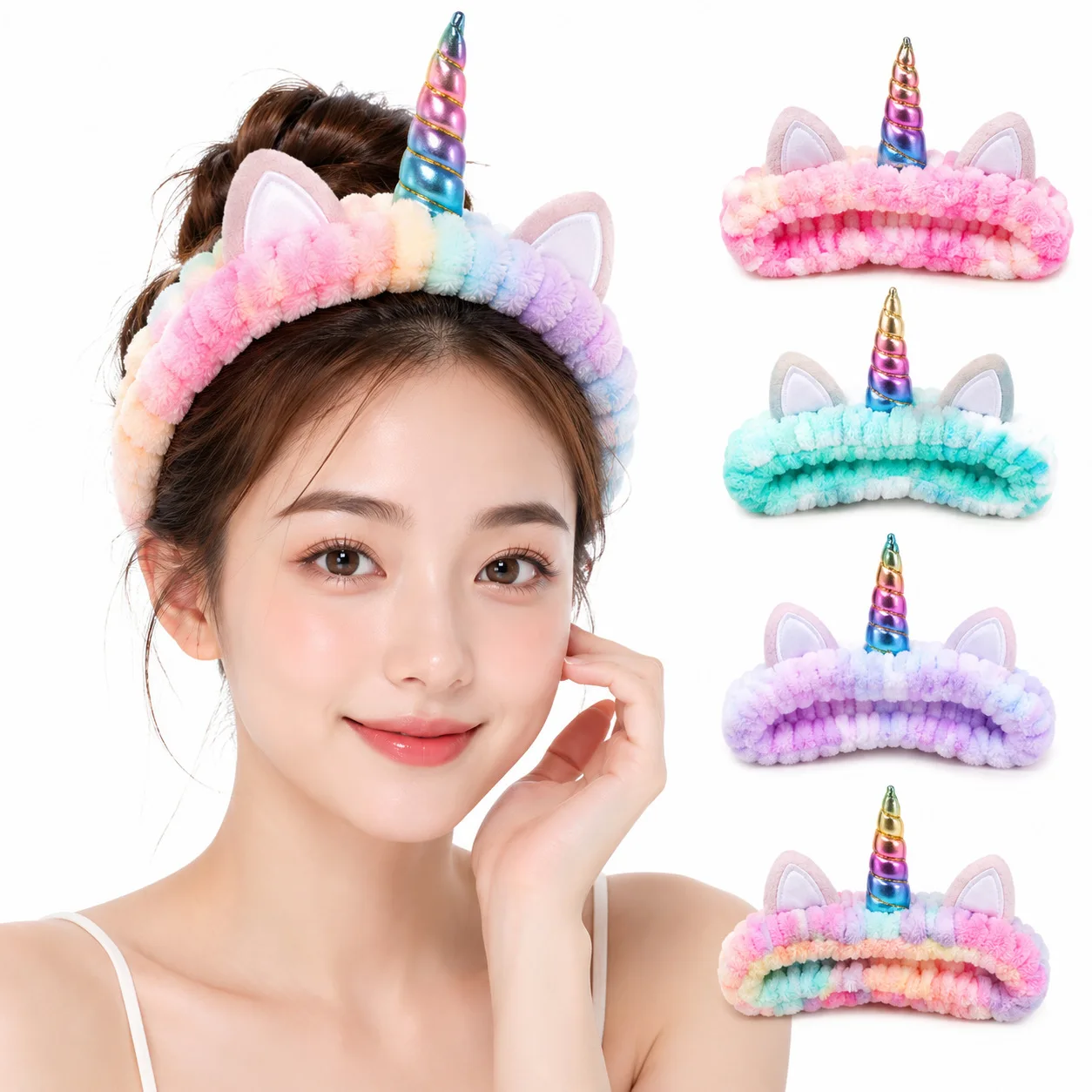 Diadema Tie-Dye con Diseño de Unicornio para Lavar la Cara, Accesorio para el Cabello Popular para Maquillaje y Aplicación de Mascarillas Faciales para Mujeres