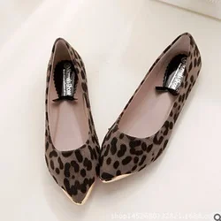 Lady Leopard Printed Fashion Hot Sale Pointy Toe Metal Ballerina Plus Size 48 Low Top Women Single Shoes Leisure Slip-Ons Blacka