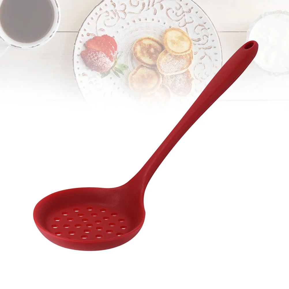 

Multifunctional Kitchen Cooking Spoon Tool Sieve Soup Colander Fried Sauce Red Silicone