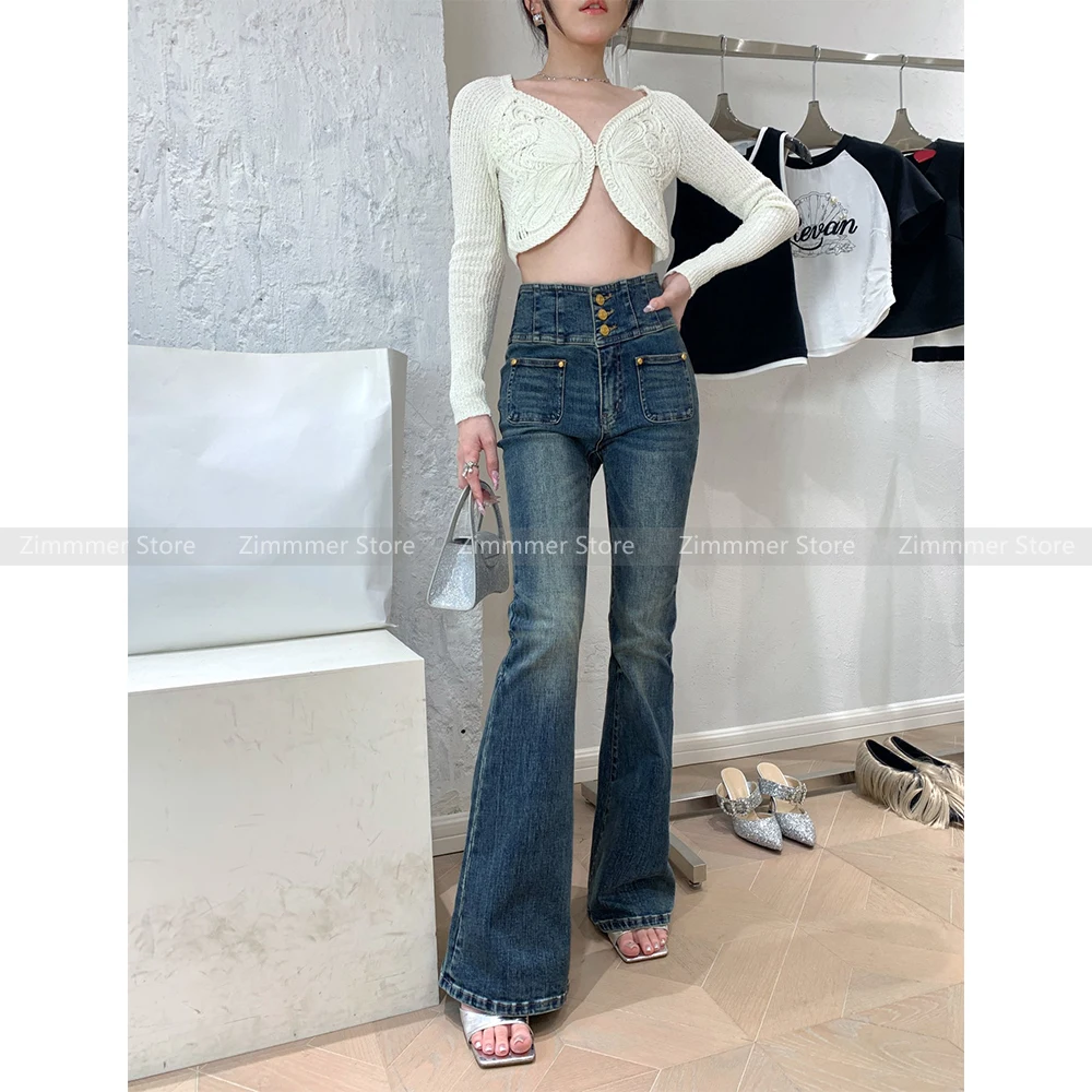 

Vintage straight pants casual pants trailing pants design high waist micro flare jeans women