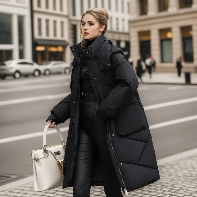 

Women 's Winter Snow Wear Solid Coat Down Jacket Warm Casual Loose Hooded Winter New 2025 Women Jacket Long Parkas Korean Style