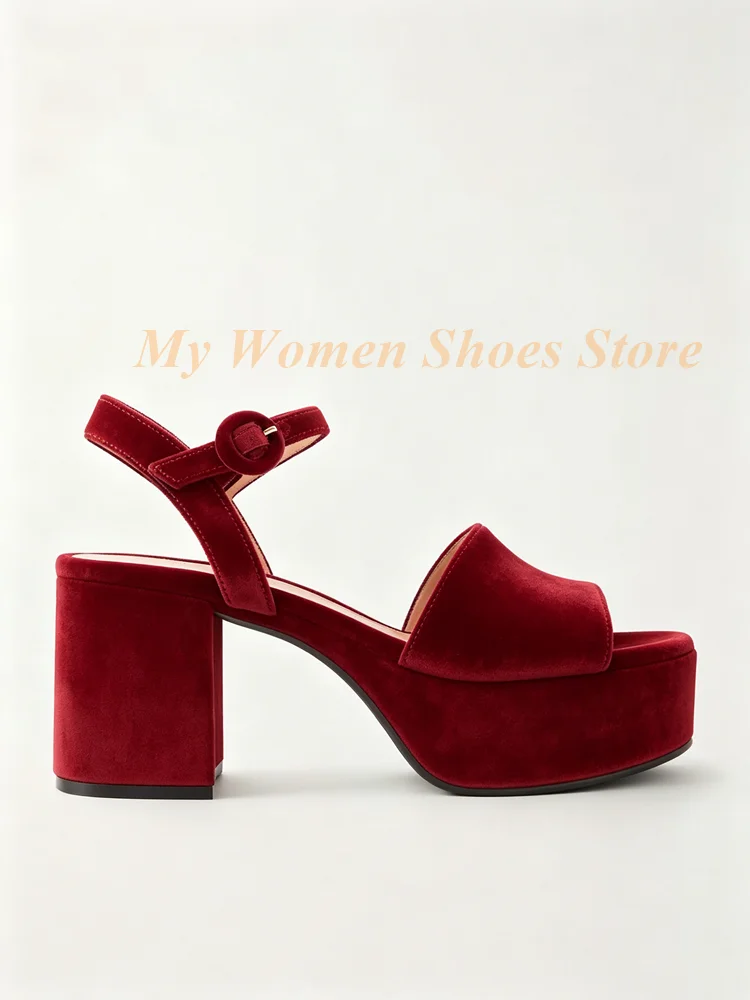 Chunky Heel Suede Platform Sandals Women Solid Black Open Toe Ankle Buckle Strap 2026 New Arrivals Fashion Dress Shoes Handmade view 5