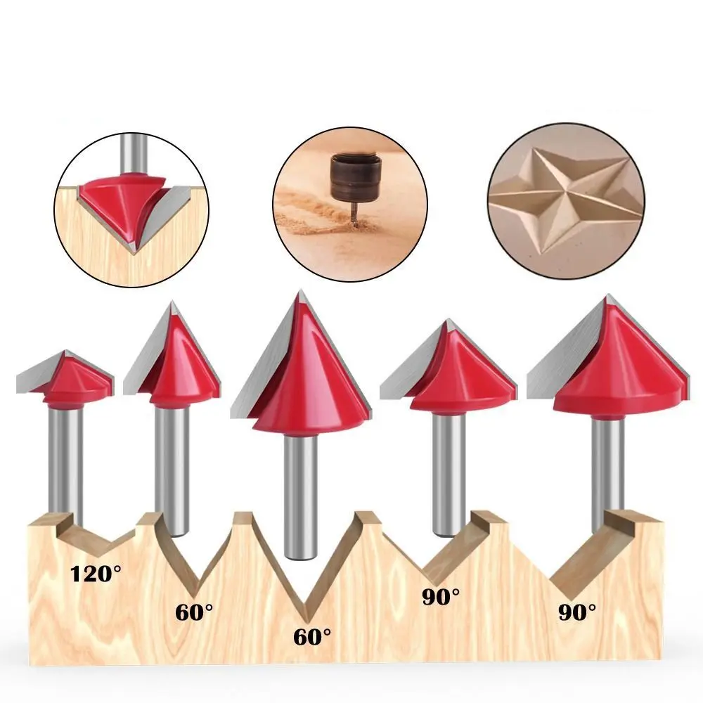 

Door Plank Professional Shank Router Bits Precision Steel V Type 90 Degree Router Bits Solid Efficient CNC-Router Bits Hand Tool