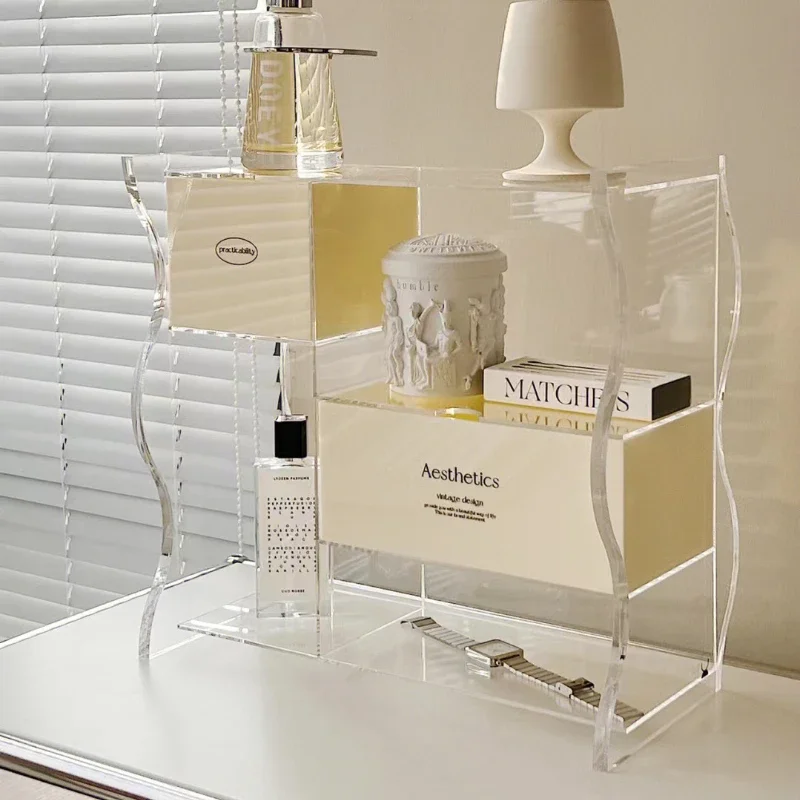 Transparent acrylic tabletop perfume storage shelf dust-proof drawer type cosmetics display rack