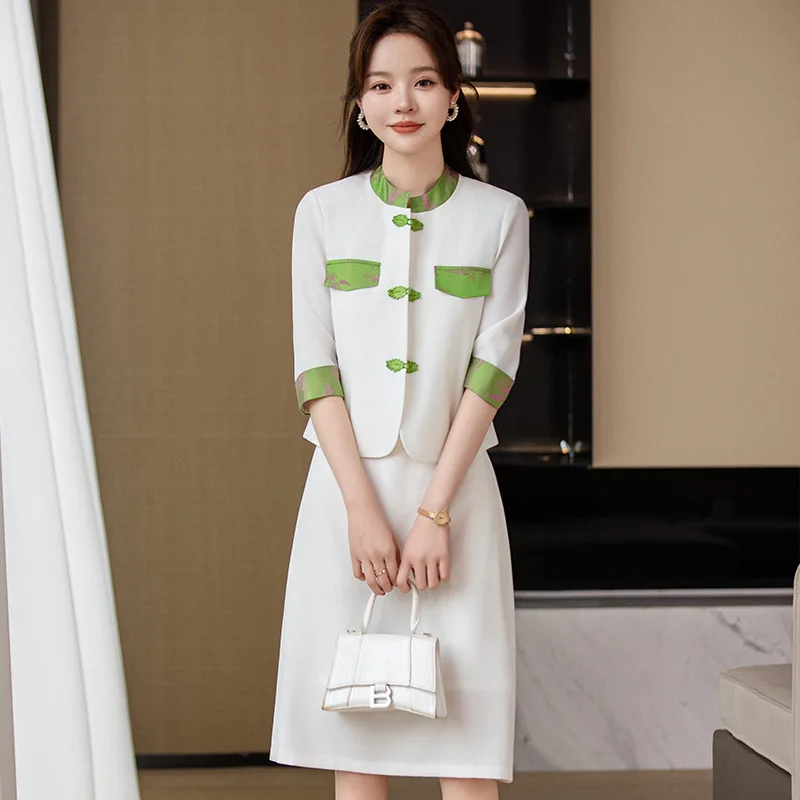 New Chinese Style Suit Women's Small Summer Temperament Goddess Style Suit Chinese Style Suit Skirt Two-Piece Suit