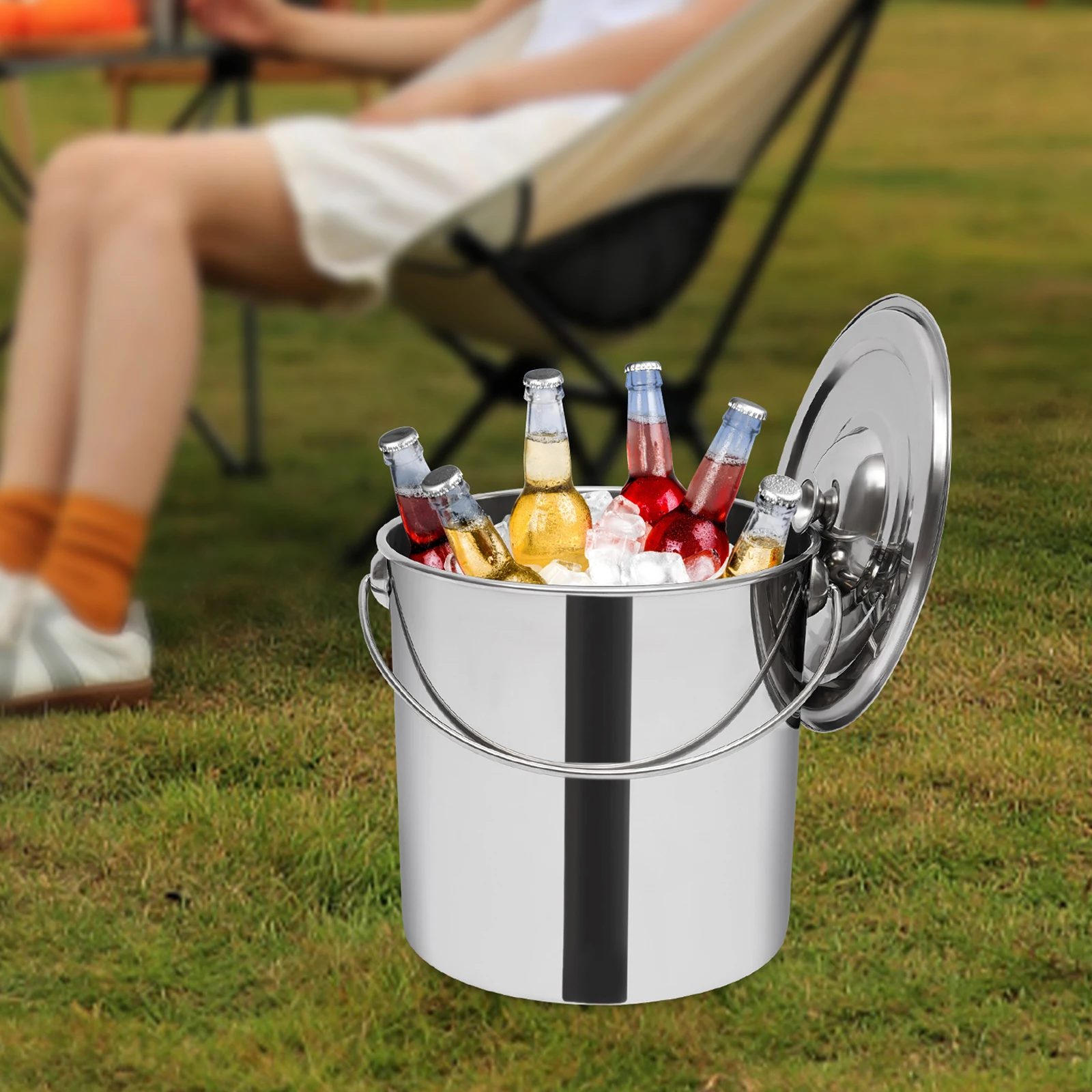 6/12/20L Bucket Kitchen Bucket Feed Bucket Milk Bucket Champagne Cooler Stainless Steel Lid New