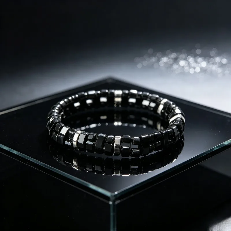 Cut Abacus Beads Black Gallstone Bracelet, Beads