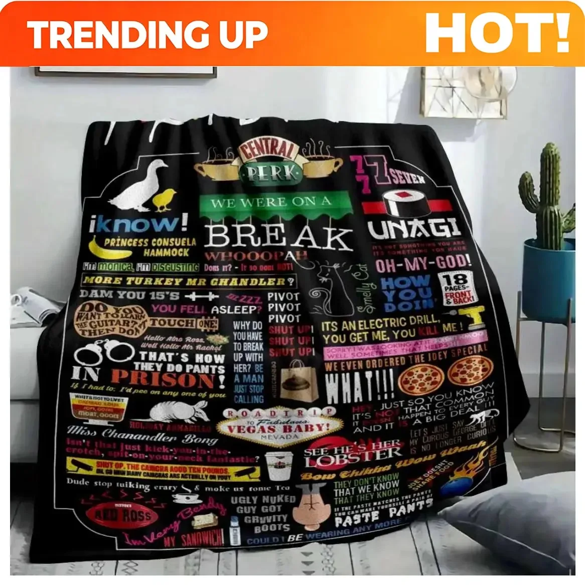 Customize Friends Inspired Flannel Blanket Central Perk Quotes Print Soft Cozy Throw with Colorful Iconic Design Perfect for Sof