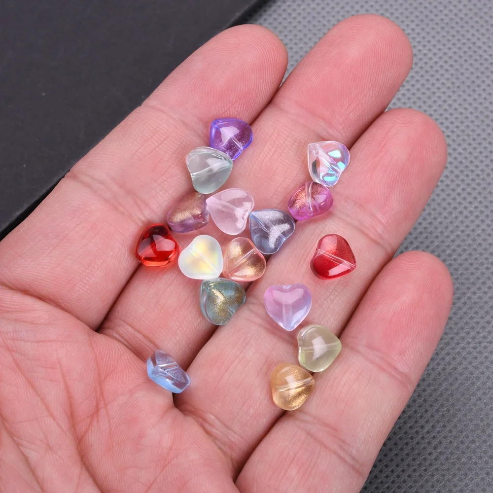 20pcs Small Heart Shape 8mm Colorful Lampwork Crystal Glass Loose Beads for Jewelry Making DIY Crafts Findings