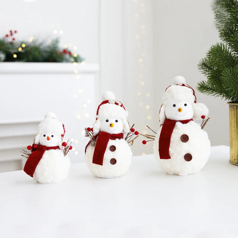 Christmas Decoration Snowman Doll Large Size Short Plush Printed Soft Plush Snowman Doll Christmas Tree Ornaments