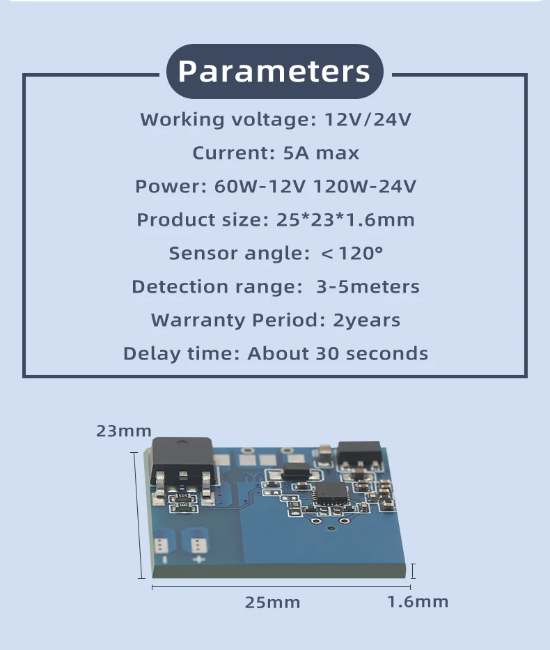 DC12V 24V 5,8GHz Mikrowellen-Radar-Bewegungsmelder-Schalter für Flur- und Schrank-LED-Automatikschalter – Detail 5