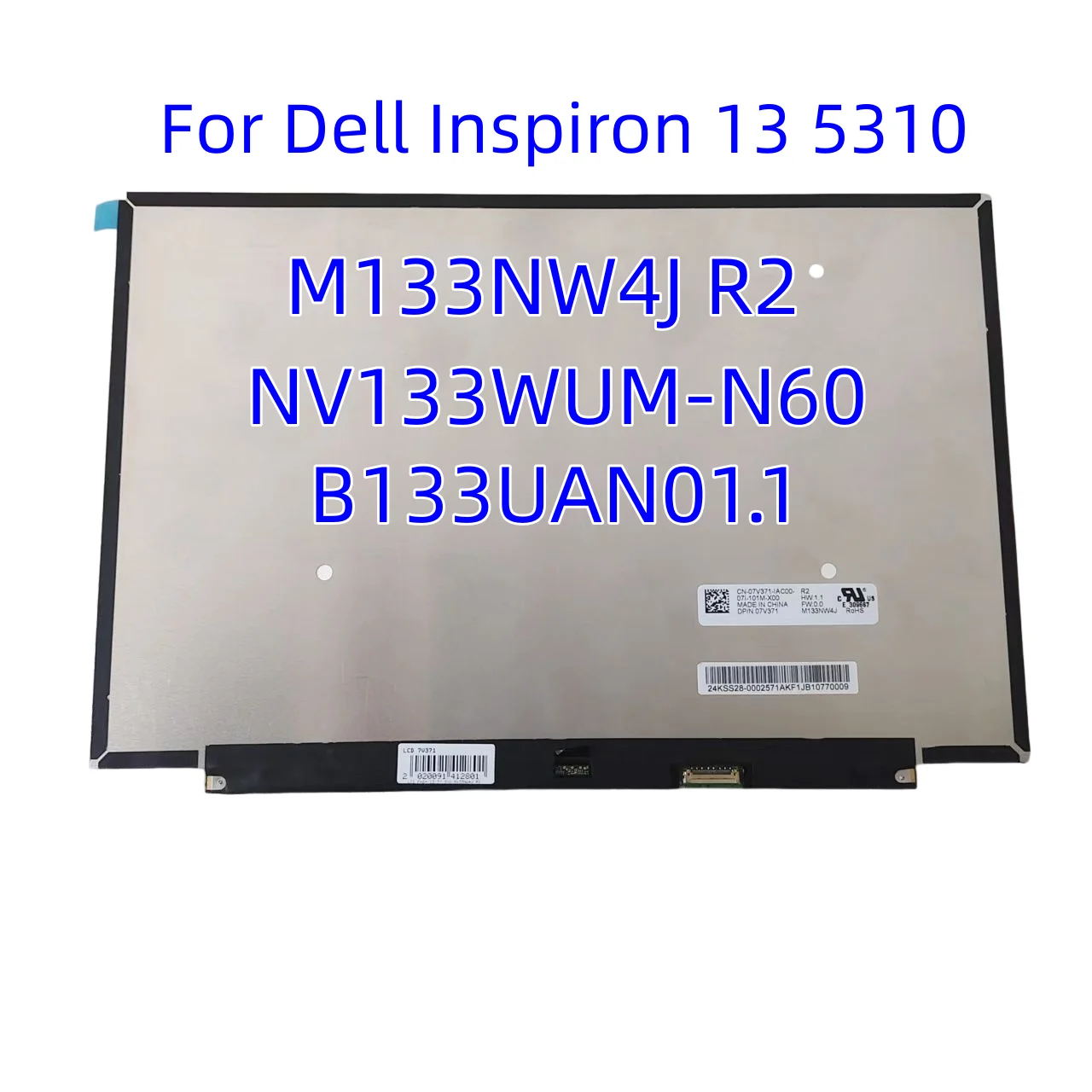 

For Dell Inspiron 13 5310 LCD Screen M133NW4J R2 NV133WUM-N60 B133UAN01.1 13.3 Inch 30Pins Non-Touch Laptop Display