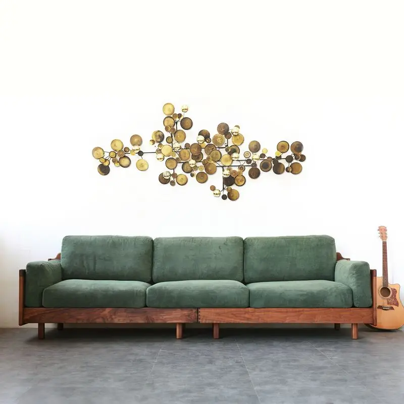 Nordic living room fabric sofa, small apartment Japanese-style modern, simple removable and washable black walnut solid wood