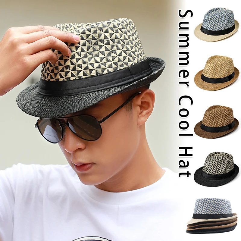 

Panama Straw Jazz Hat Summer 2024 Beach Sun Hats Men Fedora Plaid Lady Summer Sun Hats Plus Size Fedora Hat 56 - 58 cm