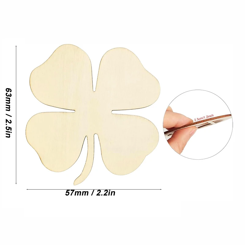 10pcs Wooden Four Leaf Clover Ornaments Unfinished St. Patrick's Day Wooden Shamrock Cutouts Blank Wood 4 Leaf Clover Slices