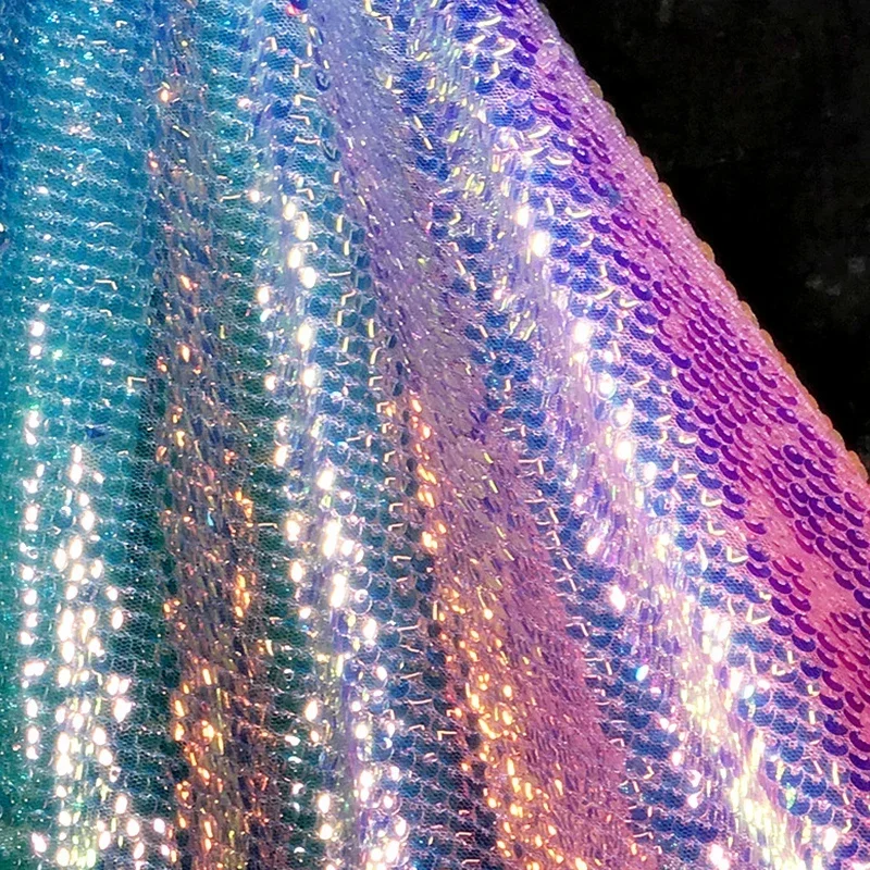Gradient Color Rainbow Shiny Material Sequin Fish Scale Fabric for Dress Suit DIY Sewing Craft Clothing Supplies 130cm Width
