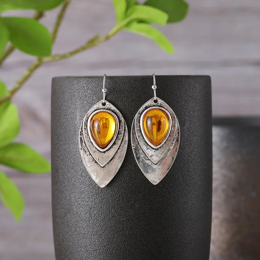 DIY accessories European and American cross-border green leaf water drop simple trend earrings, bohemian fashion round trend ear