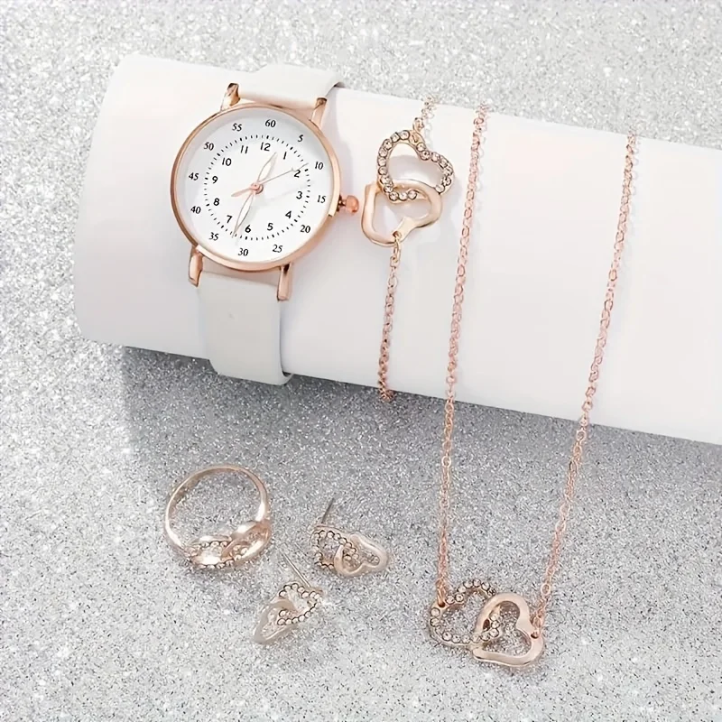 6pcs/set Elegant Round Digital Quartz Watch and Accessory Set for Women (No Box)