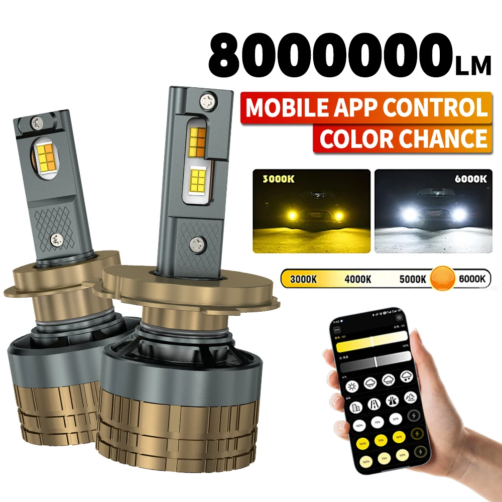 

H4 H7 H11 LED Headlight Bluetooth APP Control 3000K 4300K 6000K Smart LED Chip For H1 9005 HB3 9006 HB4 9012 Car Accessories 12V