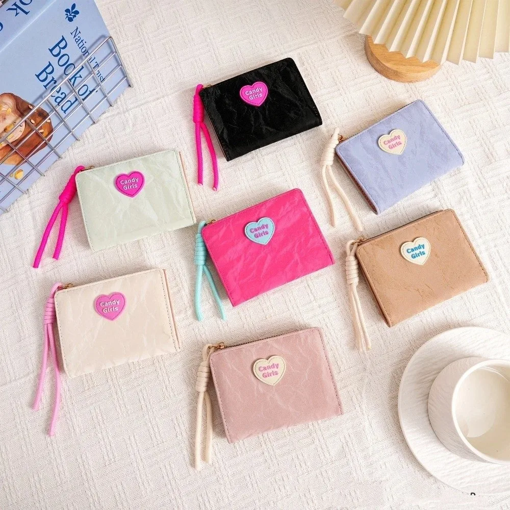 Cute Multiple Card Slots Short Wallet with Heart Shape Cartoon Heart Coin Purse Money Bag Women Girls