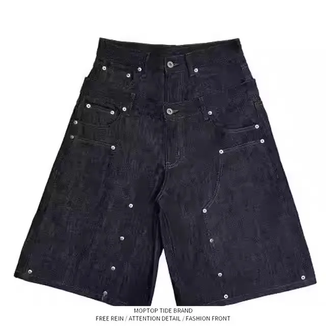 American Retro Grey Black Denim mid Waist Straight Leg Wide Leg Pants Women's Summer New Style High Waist Small Size Seven-Fo...