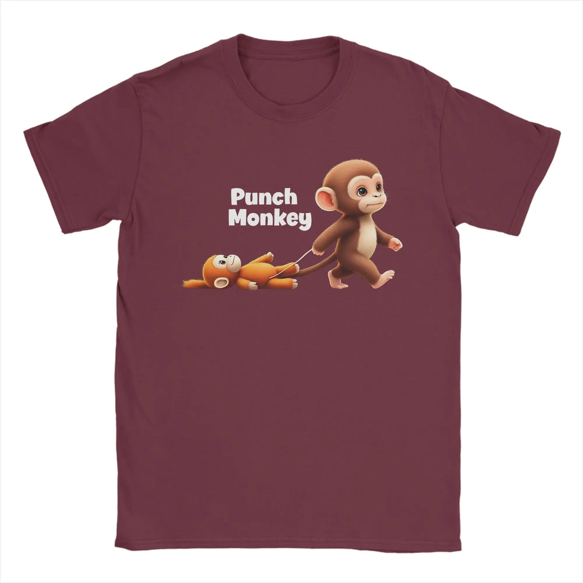 Punch Monkey  T Shirt Men's 100%Cotton Tops Aesthetic Animal Crewneck Short Sleeve