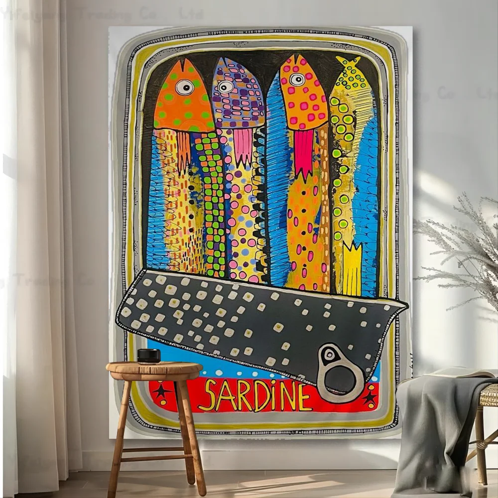 Colorful Sardine Lobster Fish Ocean Printed Large Wall Tapestry Hanging Tarot Hippie Wall Rugs Dorm Art Home Decor