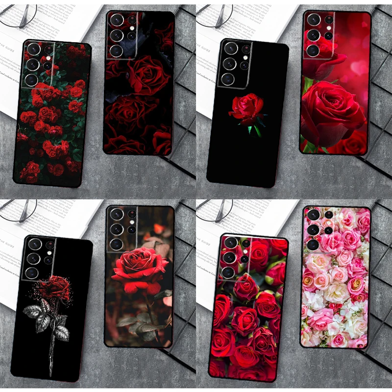 

Bright Red Roses Flowers Case Cover For Samsung Galaxy S23 S21 Ultra S20 FE S9 S10 Plus Note 10 Note 20 S22 Ultra Fundas Coque