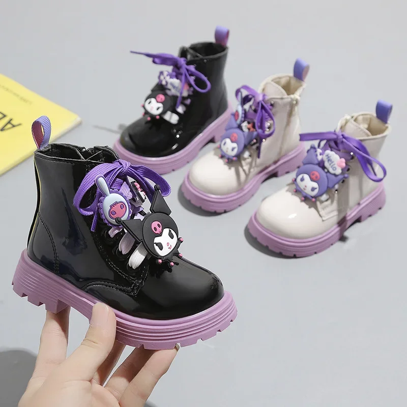 

Kids Princess Shoes Cute Kuromi Soft Sole Girls Leather Boots Comfort Non-slip 2025 Autumn Winter New Children Short Boots Sweet
