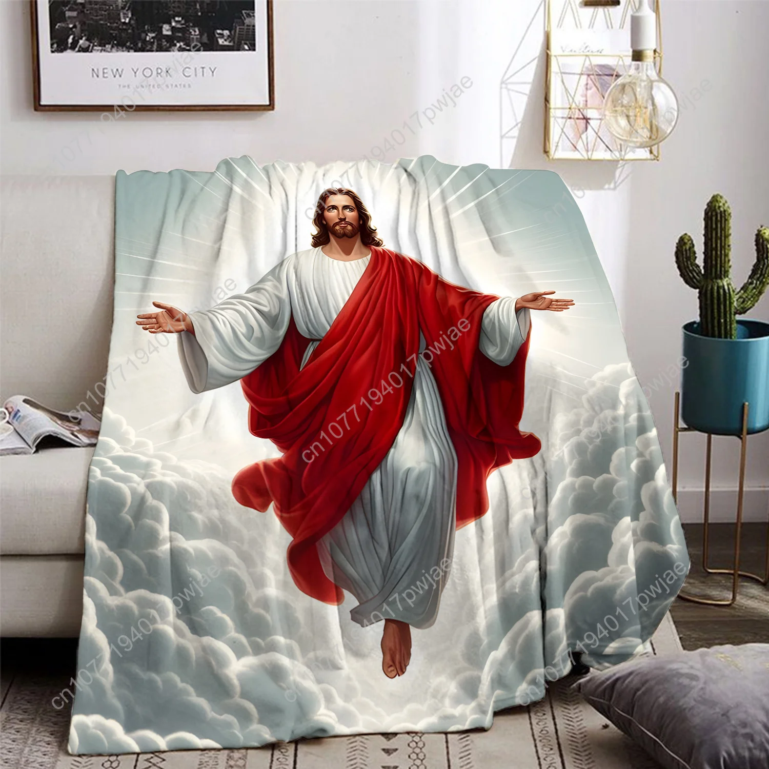 [Jesus-Themed Flannel Blanket] Cozy Jesus-Themed Flannel Throw Blanket - Perfect Christmas & Holiday Gift for Office, Home & Bed