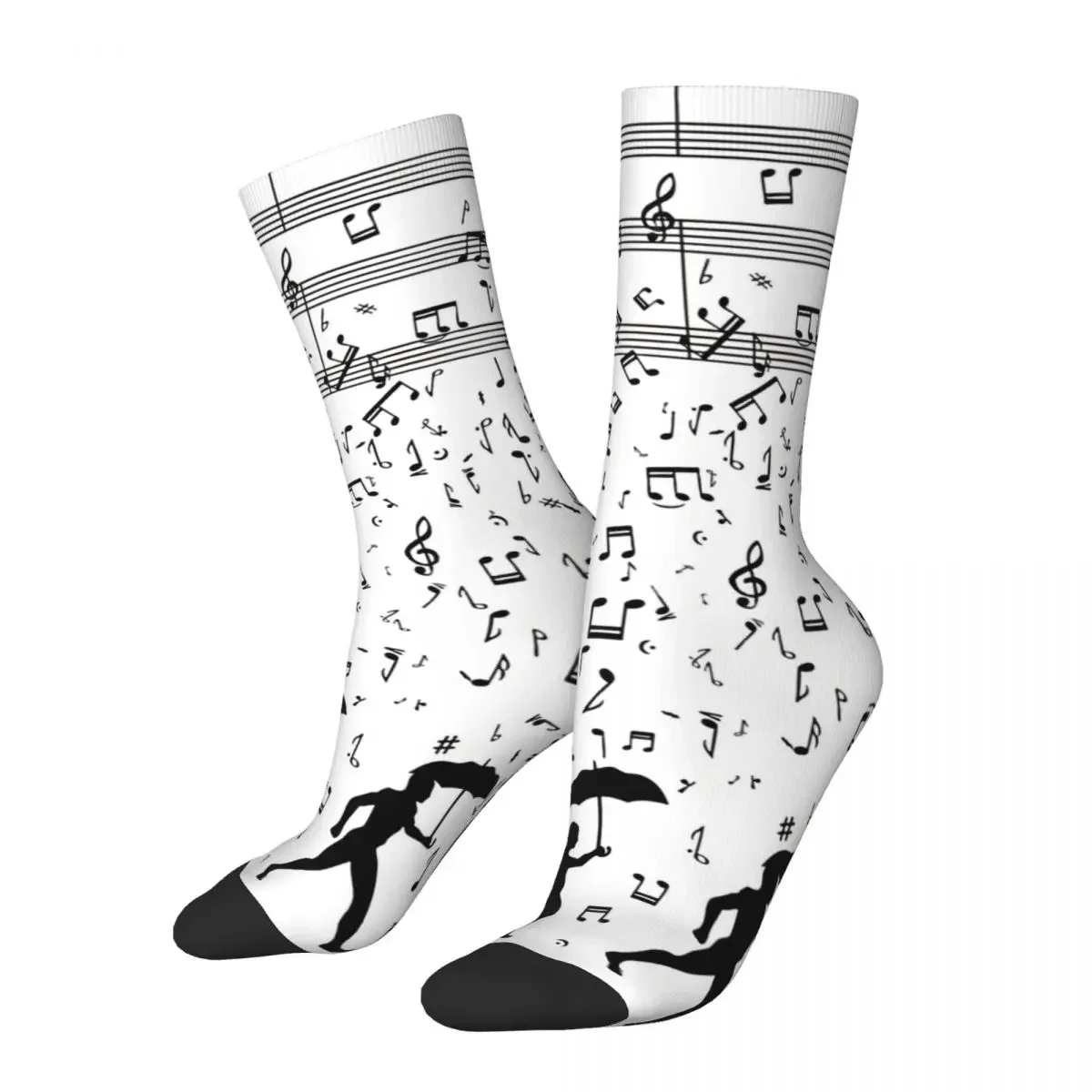 

Happy Men's Socks Singing In The Raaaain Retro Harajuku Music Notes Hip Hop Seamless Crew Crazy Sock Gift Pattern Printed