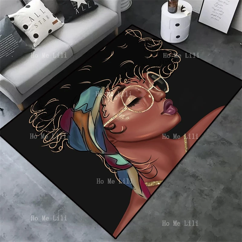 Black Art African American Afro Girls Home Decor Flannel Floor Rugs Polyester Fiber Non Slip Carpets For Living Room