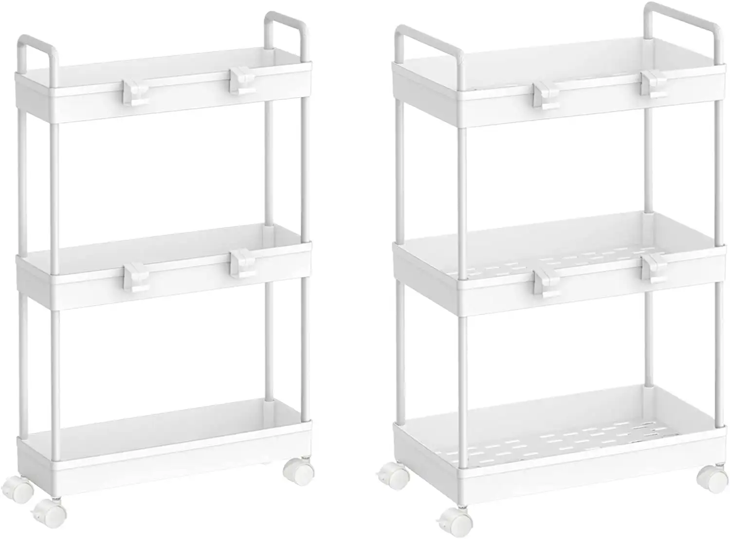 

Oumilen 2 Pack 3 Tier Slim 15.4" Storage Kitchen Cart, Shelving Unit Rolling Rack with Wheels, White