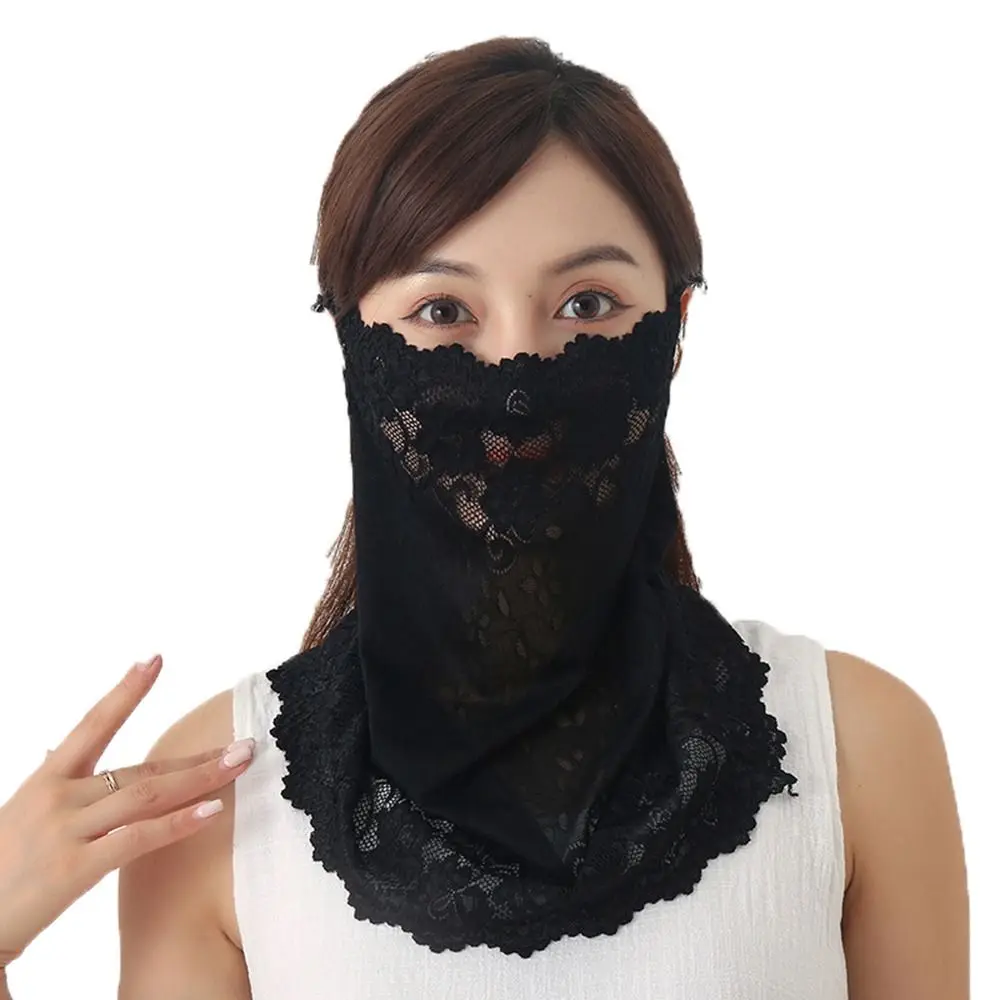 Bib Sunscreen Sun UV Protection Scarf Hiking Outdoor Solid Color Hanging Ear Lace Mask Face Cover Neck Scarf Face Scarves