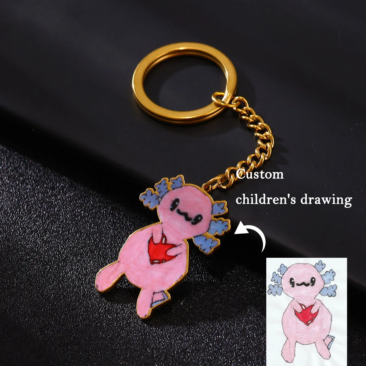 Porte-clés personnalisé pour enfants avec dessin, bijoux, photo, œuvre d'art, pendentif en acier inoxydable pour cadeaux commémoratifs
