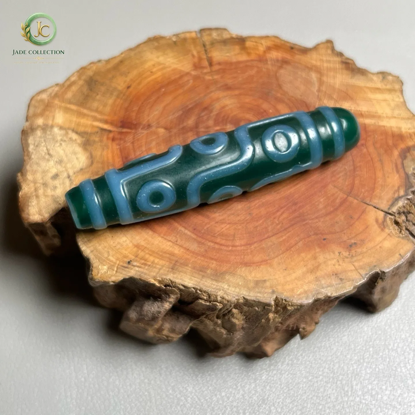 Rare Tibetan Green Old Agate dZi *Carved 9 Eyes* Bead Amulet Pendant 58mm