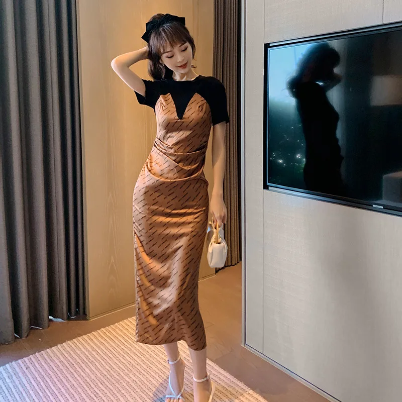 Robe longue deux pièces pour femmes, nouveau Design français, faux, coupe ajustée et fine, T-shirt avec lettres, été