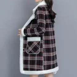 Washable  Stylish Checkered Plush Lining Windbreaker Temperament Women Windbreaker Turndown Collar   for Daily Wear