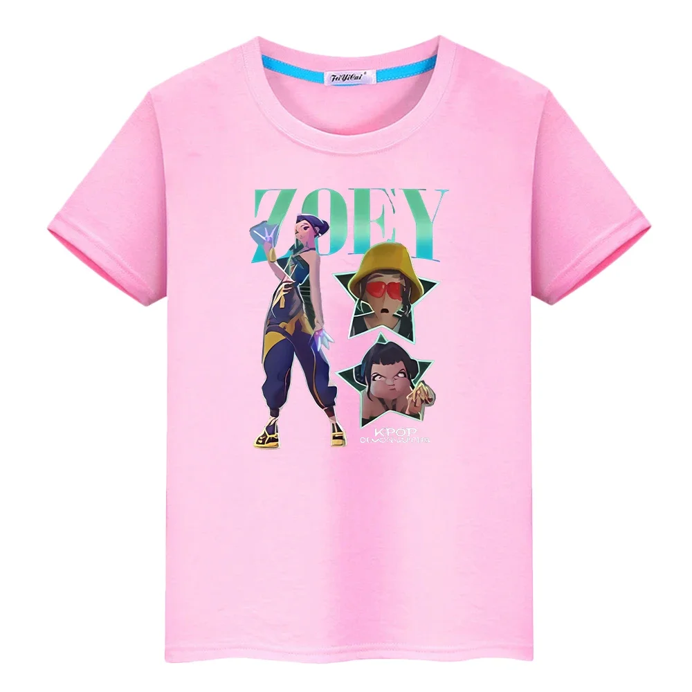 Kpop caçadores de demônios saja meninos imprimir bonito topos t camisa para crianças menino 10 anos kawaii camisetas 100% algodão anime curto y2k meninas roupas