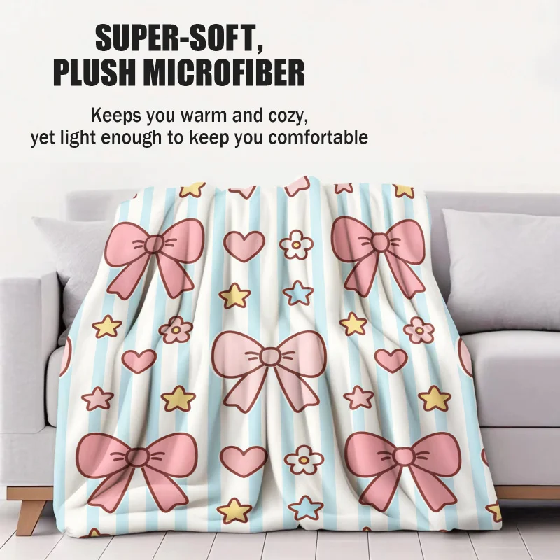 Pink Bow Heart Star Stripe Print Blanket Flannel Blanket Throw Blanket Warm Blanket Gift Blanket Girly Adult Sofa Decor