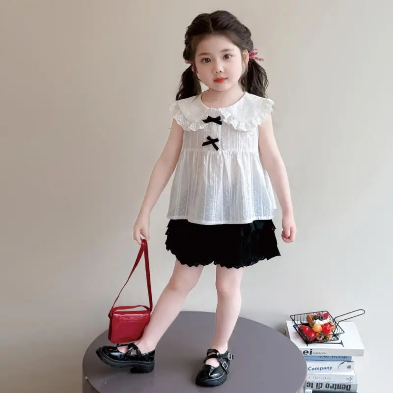 Sweet Lovely Girl Summer Outfit Set New Princess Fashion T-Shirt Korean Version Children's Shorts Casual Summer Two-Piece Set