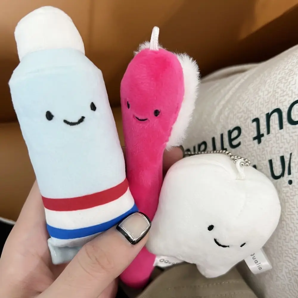 Creative Soft Teeth Plush Keychain Cartoon Plush Stuffed Care for Teeth Pendant Toothbrush Decayed Tooth Kids
