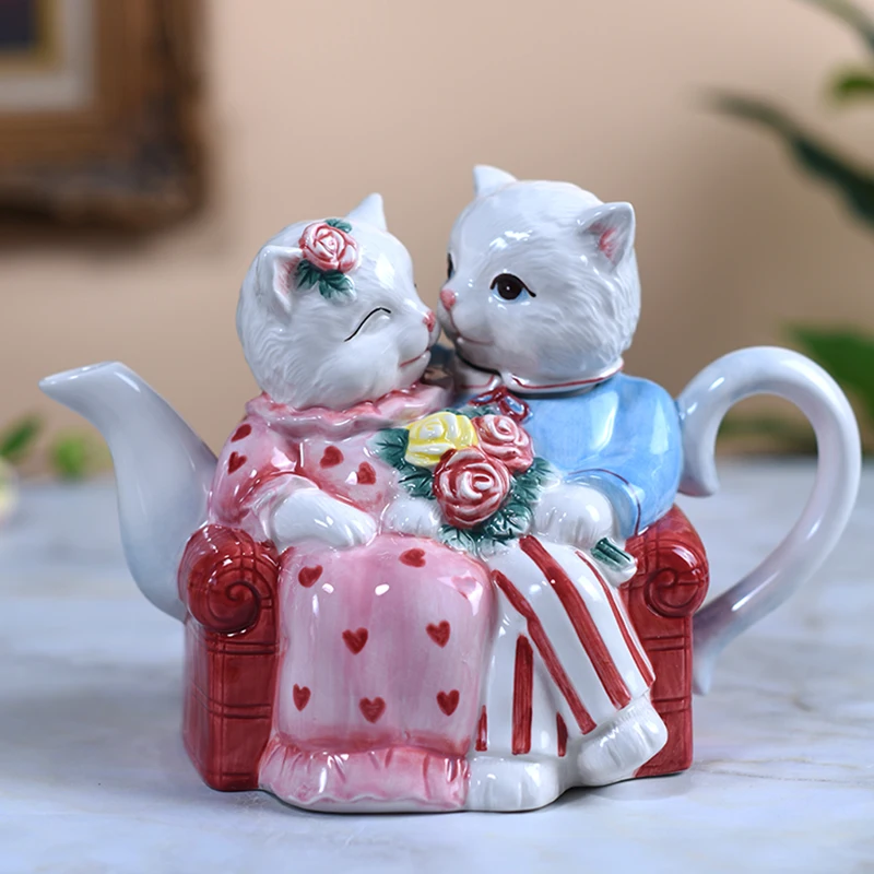 

Ceramic Cat Sculpture for Couples, Coffee Pot, Porcelain Figurine, Wedding Gift, Craft, Room Decoration, Valentine's Day Present