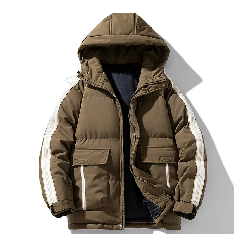 High Quality Men's Parkas Hooded Color Matching Loose Couple Jackets Thickened Windproof Warm Fashion Street Trend Bread Jacket