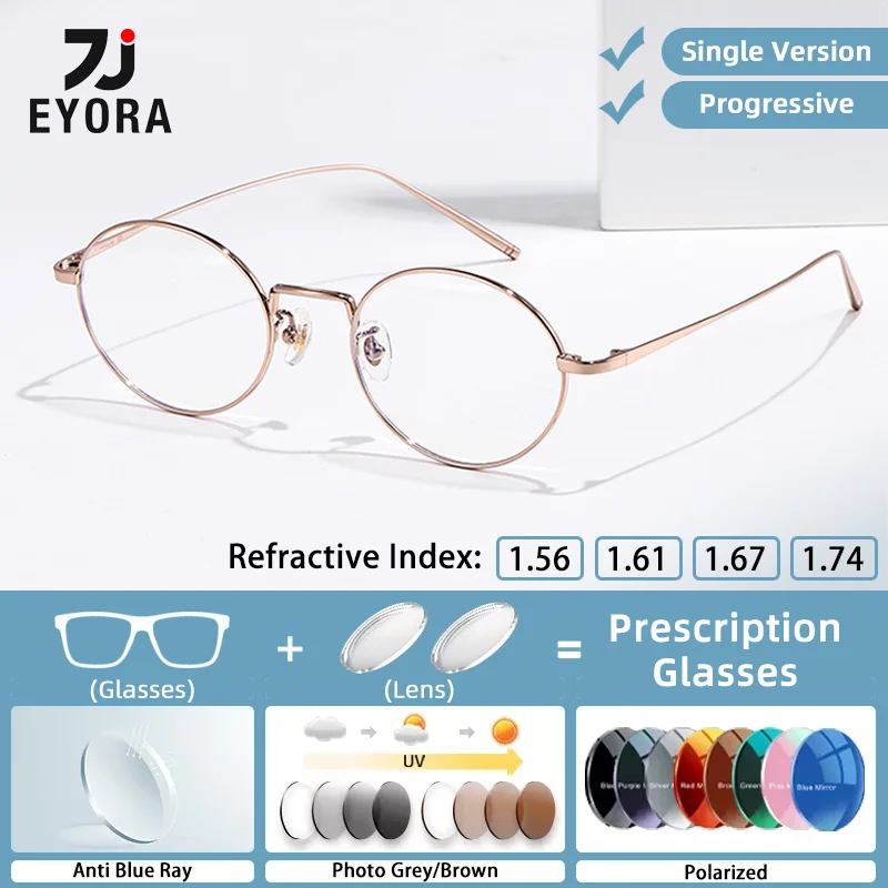 

EYORA Ultralight Oval Half Titanium Reading Glasses Myopia Eyewear Hyperopia Anti Blue Light Progressive Photochromic Eyeglasses