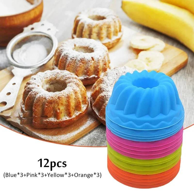 12pcs/Set Silicone Cake Mold Pumpkin Shaped Fondant 3D Muffin Cupcake Nonstick Resistant Reusable Kitchen Baking Moulds Tool